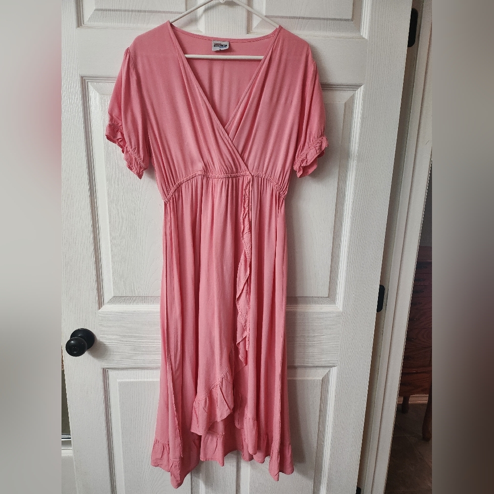 Shoreline Pink Wrap Sundress with Flutter Sleeves